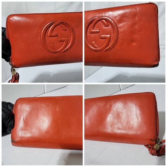 Authentic GUCCI Pebbled Calfskin Soho Zip Around Wallet Red - Picture 11 of 13